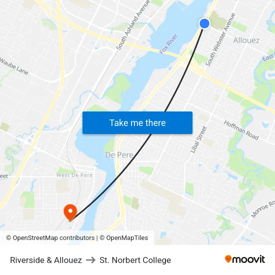 Riverside & Allouez to St. Norbert College map
