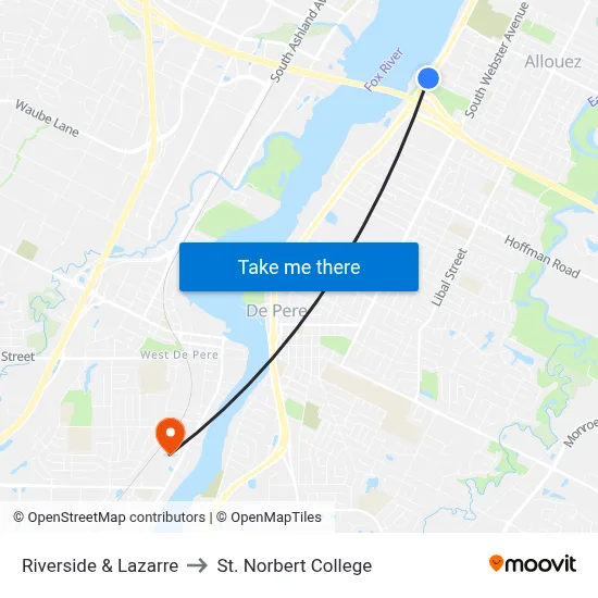Riverside & Lazarre to St. Norbert College map