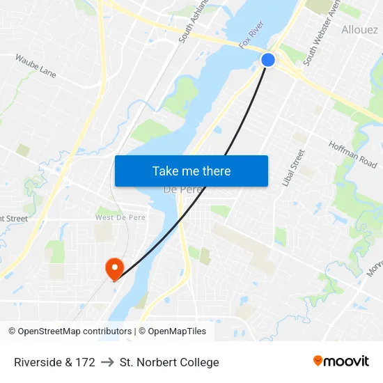 Riverside & 172 to St. Norbert College map