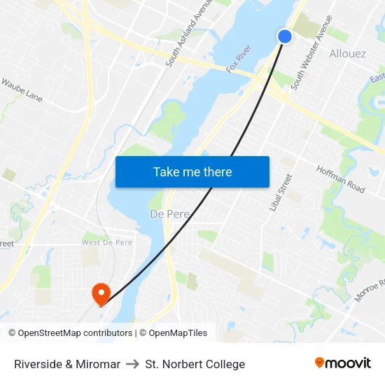 Riverside & Miromar to St. Norbert College map