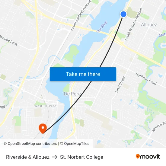 Riverside & Allouez to St. Norbert College map