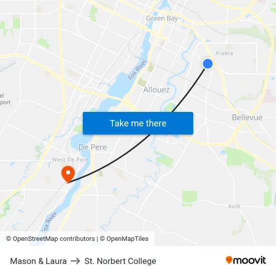 Mason & Laura to St. Norbert College map