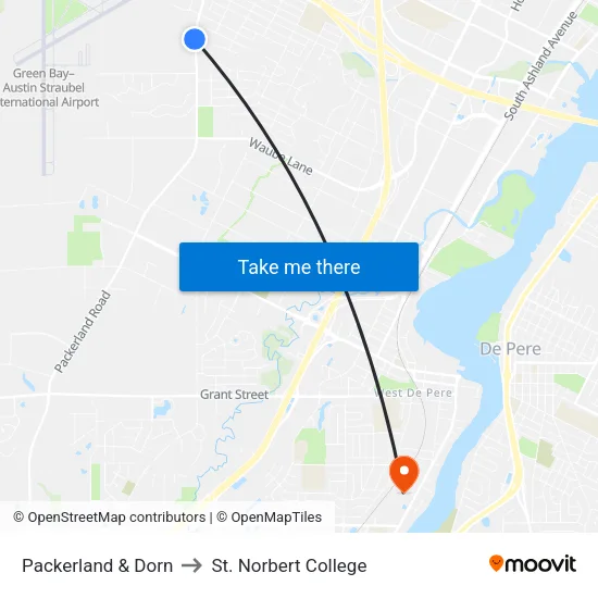 Packerland & Dorn to St. Norbert College map
