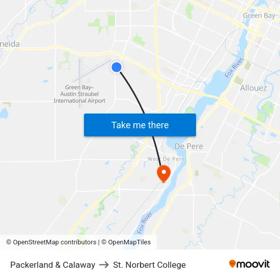 Packerland & Calaway to St. Norbert College map