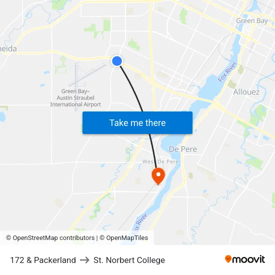 172 & Packerland to St. Norbert College map