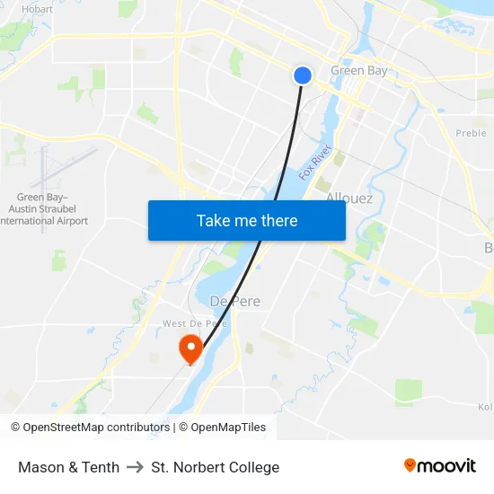 Mason & Tenth to St. Norbert College map