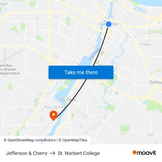 Jefferson & Cherry to St. Norbert College map