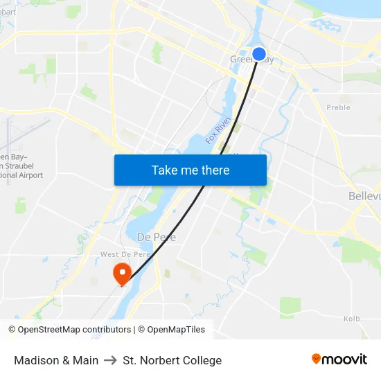 Madison & Main to St. Norbert College map