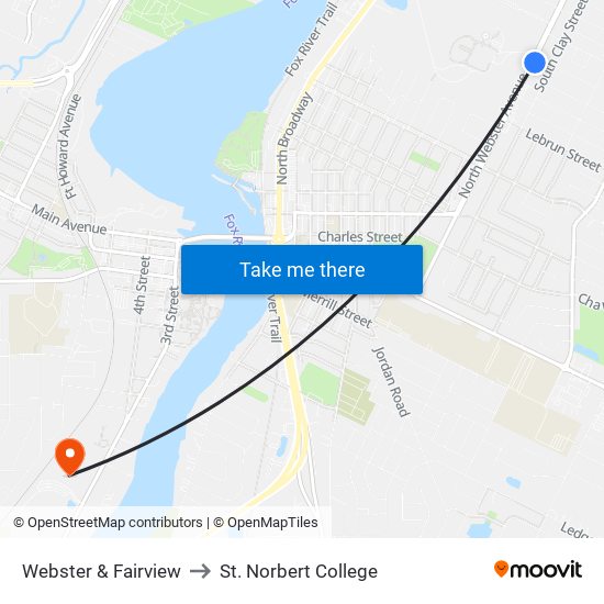 Webster & Fairview to St. Norbert College map