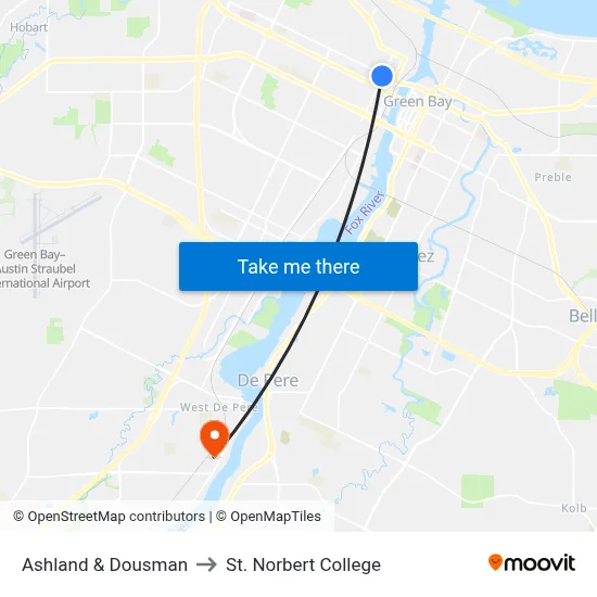 Ashland & Dousman to St. Norbert College map
