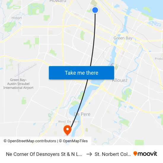 Ne Corner Of Desnoyers St & N Locust St to St. Norbert College map