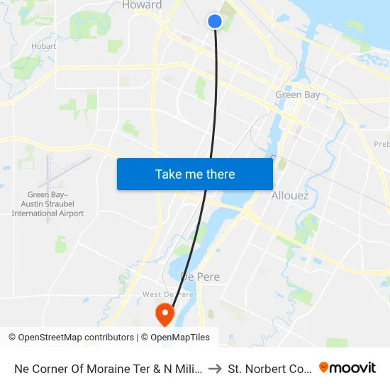 Ne Corner Of Moraine Ter & N Military Ave to St. Norbert College map