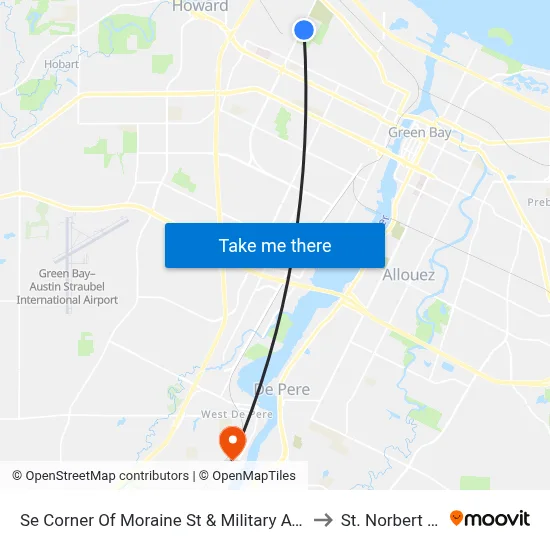 Se Corner Of Moraine St & Military Ave Frontage Road to St. Norbert College map