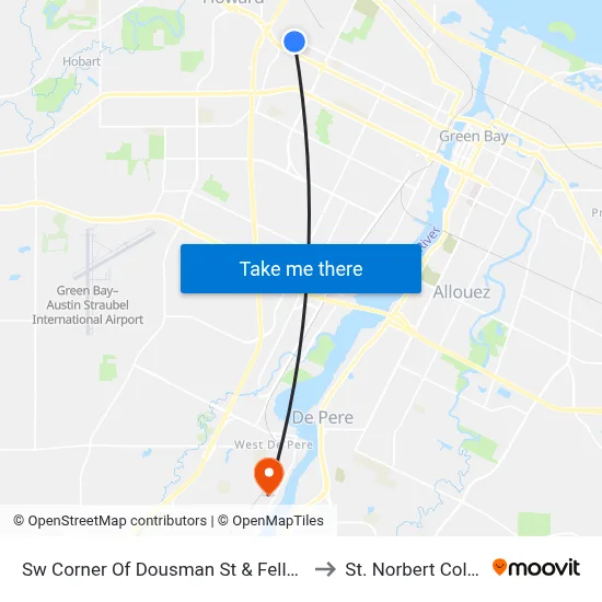 Sw Corner Of Dousman St & Fellows Dr to St. Norbert College map