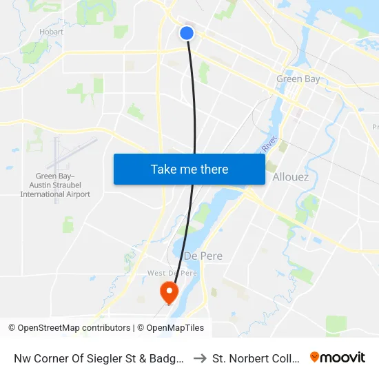 Nw Corner Of Siegler St & Badger St to St. Norbert College map
