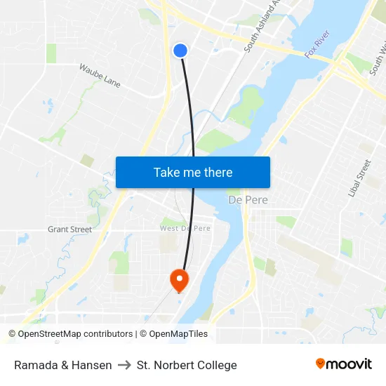 Ramada & Hansen to St. Norbert College map