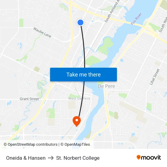 Oneida & Hansen to St. Norbert College map
