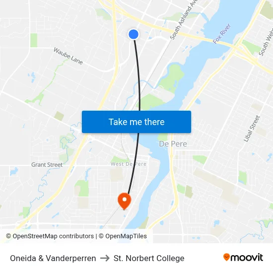 Oneida & Vanderperren to St. Norbert College map