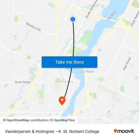 Vanderperren & Holmgren to St. Norbert College map