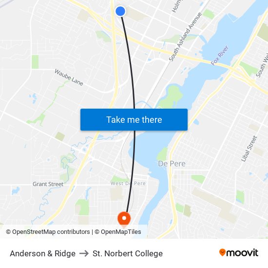 Anderson & Ridge to St. Norbert College map