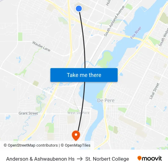 Anderson & Ashwaubenon Hs to St. Norbert College map