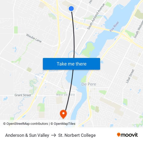 Anderson & Sun Valley to St. Norbert College map