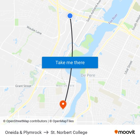 Oneida & Plymrock to St. Norbert College map