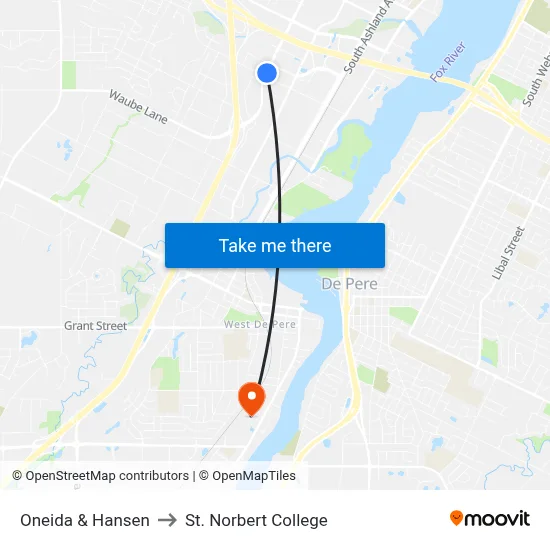 Oneida & Hansen to St. Norbert College map