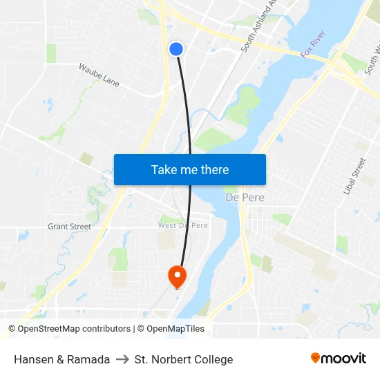 Hansen & Ramada to St. Norbert College map