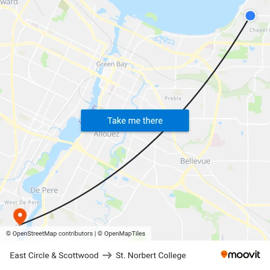 East Circle & Scottwood to St. Norbert College map