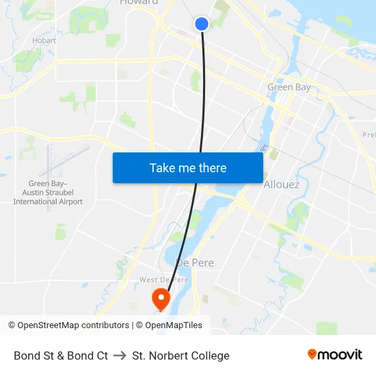 Bond St & Bond Ct to St. Norbert College map