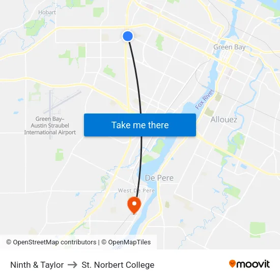 Ninth & Taylor to St. Norbert College map