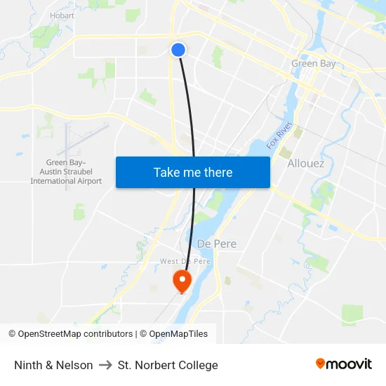 Ninth & Nelson to St. Norbert College map