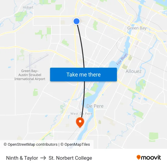 Ninth & Taylor to St. Norbert College map