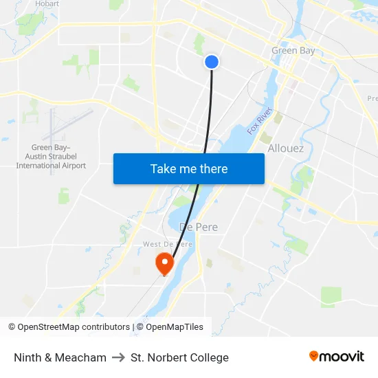 Ninth & Meacham to St. Norbert College map