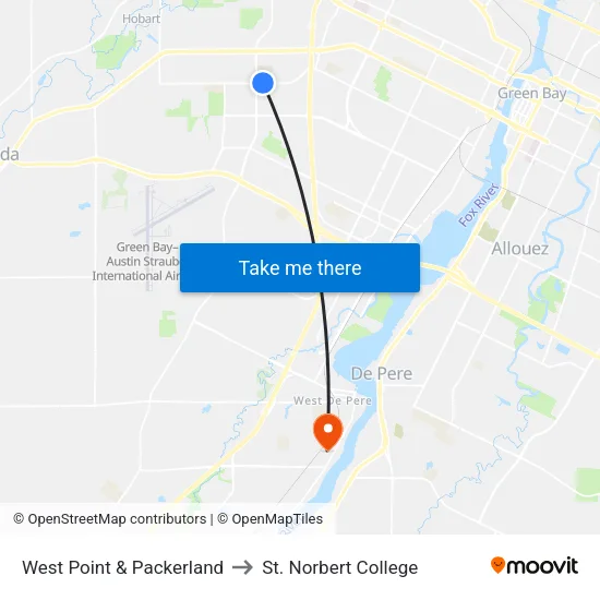 West Point & Packerland to St. Norbert College map