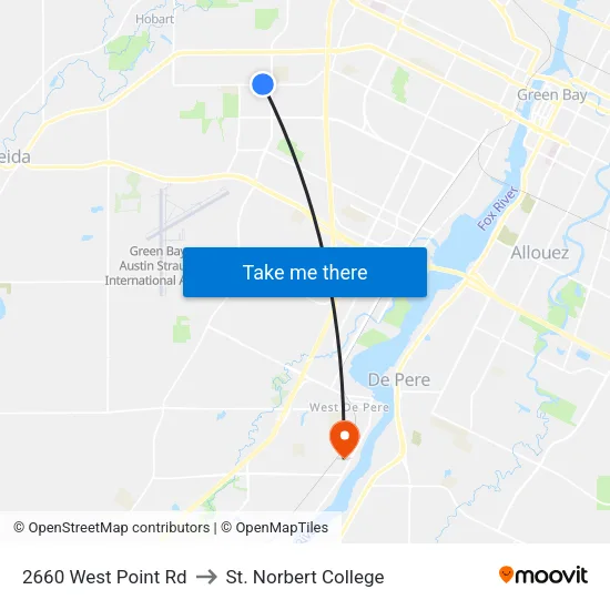 2660 West Point Rd to St. Norbert College map