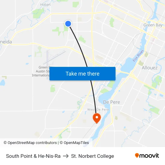 South Point & He-Nis-Ra to St. Norbert College map