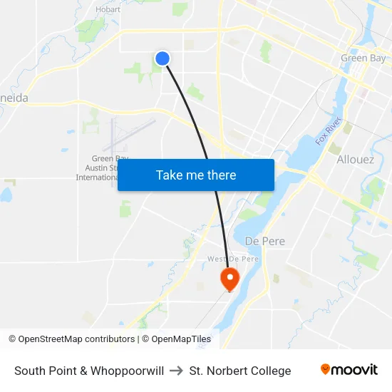 South Point & Whoppoorwill to St. Norbert College map