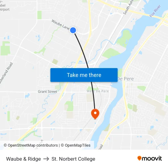 Waube & Ridge to St. Norbert College map