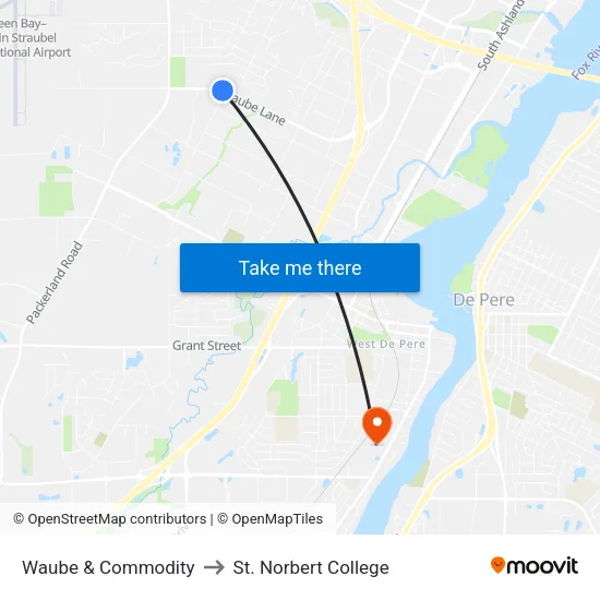 Waube & Commodity to St. Norbert College map