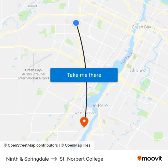 Ninth & Springdale to St. Norbert College map