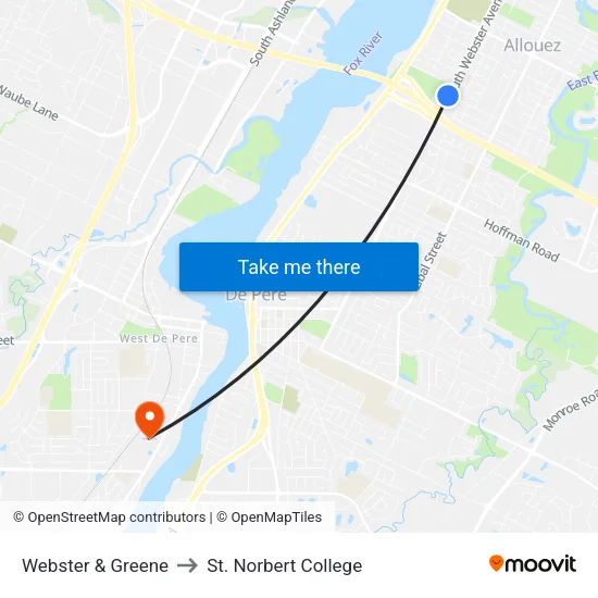 Webster & Greene to St. Norbert College map