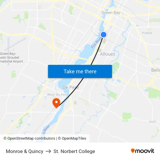 Monroe & Quincy to St. Norbert College map