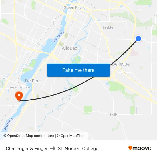 Challenger & Finger to St. Norbert College map