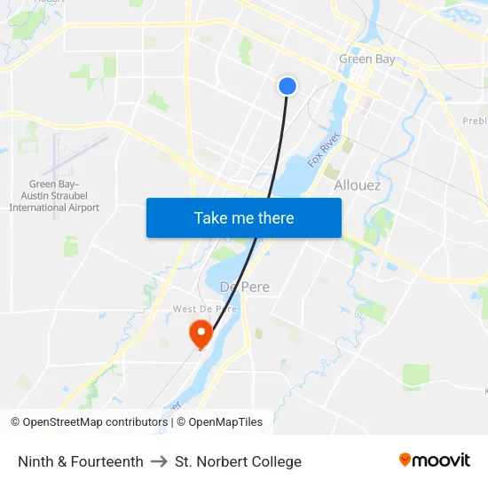 Ninth & Fourteenth to St. Norbert College map
