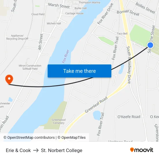 Erie & Cook to St. Norbert College map