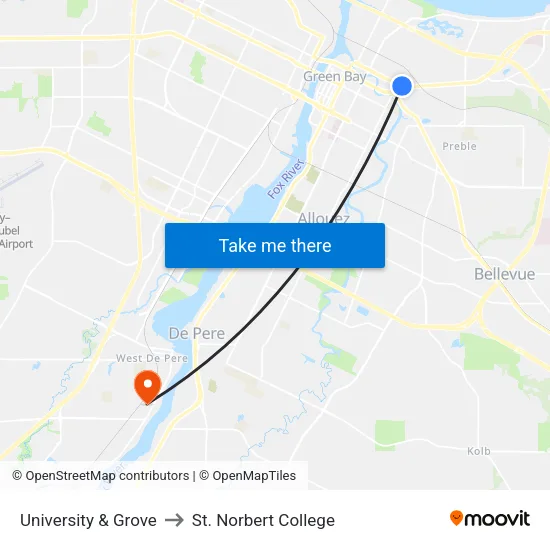 University & Grove to St. Norbert College map