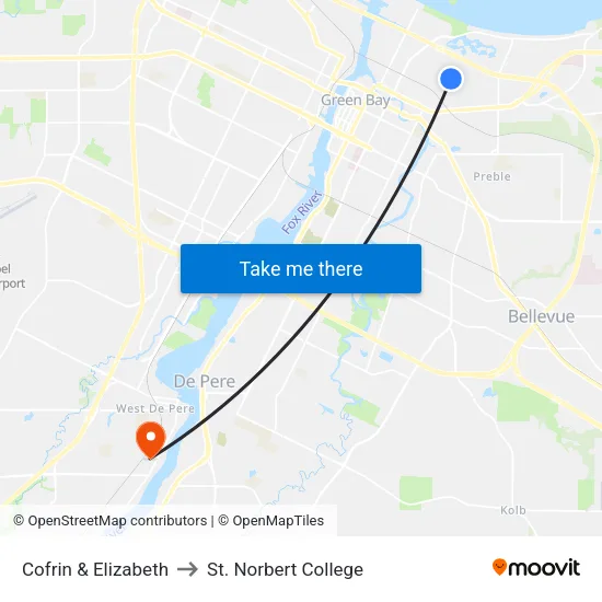 Cofrin & Elizabeth to St. Norbert College map