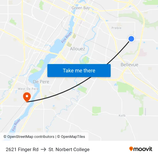 2621 Finger Rd to St. Norbert College map